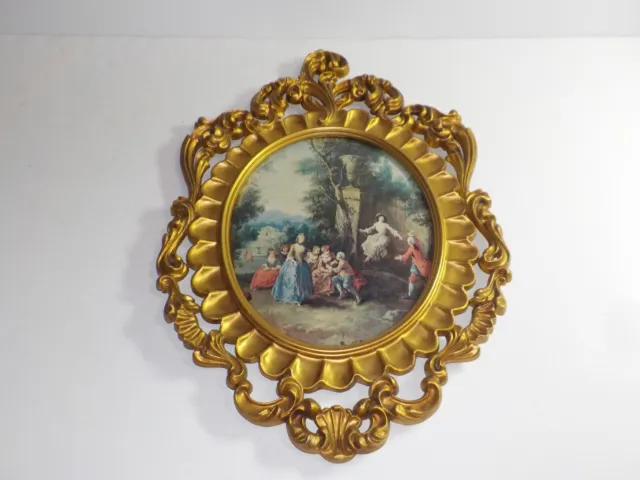 Large Depose Convex Bubble Glass & Plastic Picture Frame Oval Ornate Vintage