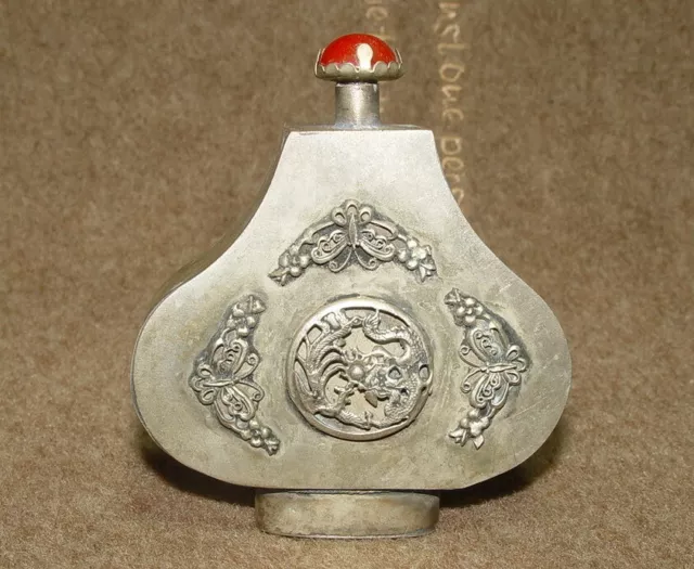 Sammeln alte Silber Snuff Bottles, mit Phönix & Drachen-Statue & Stempel