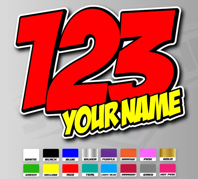 3 X CUSTOM Racing Numbers & Name - Vinyl Stickers/Decals Race Motorbike ...