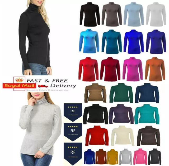 Ladies Womens Long Sleeve Polo Neck Turtle Roll High Neck Jumper Top Sizes 8-26