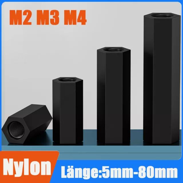 M2 M3 M4 Distanzbolzen Polyamid Innen-Innen Abstandsbolzen Nylon Schwarz PCB