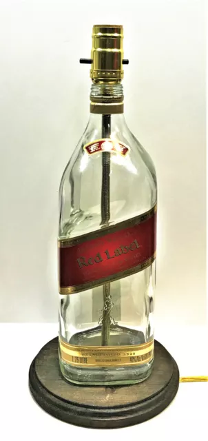 Johnnie Walker Red Label Large 1.75L Liquor Bottle TABLE LAMP Light Wood Base