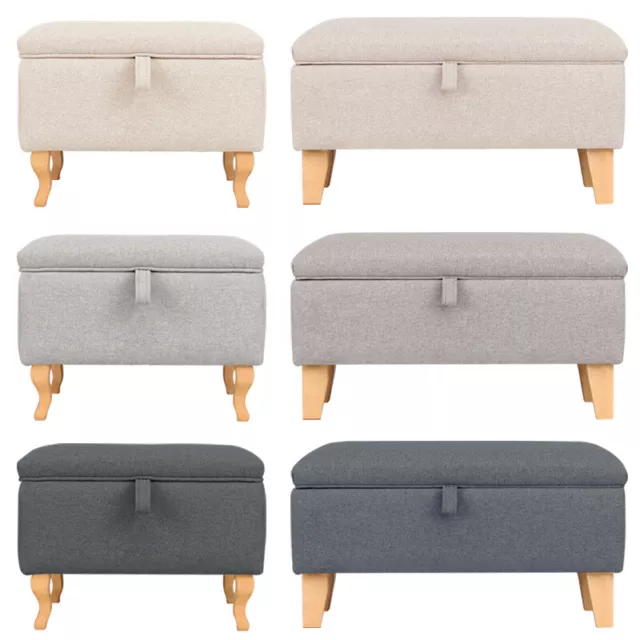 Linen Fabric Ottoman Bench Shoe Storage Bench Upholstered Footstool Window Seat