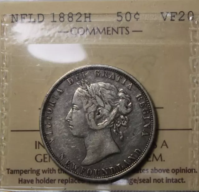Newfoundland 1882H Silver 50 Cents, ICCS VF20 Graded (BBX)