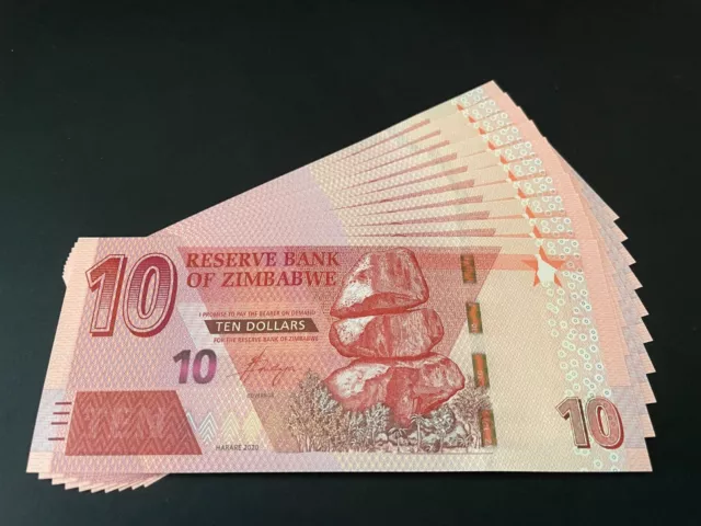 Zimbabwe 10 x 10 Dollars 2020  P 103 - Lot 10 PCS UNC