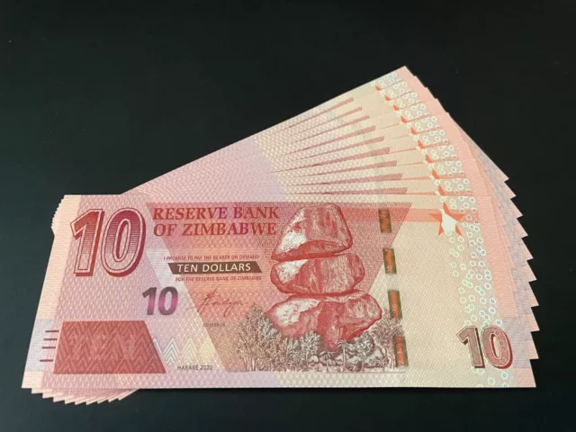 Zimbabwe 10 x 10 Dollars 2020 - P 103 - Lot 10 PCS UNC