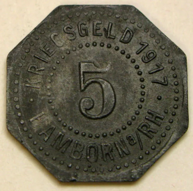 HAMBORN (Germany Empire) 5 Pfennig 1917 Zinc Token - Emergency Money - 1039 *