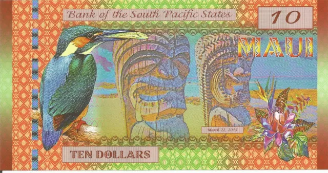 Maui Bank Of South Pacific States 10 Dollars Fantasy Bank Note # 3