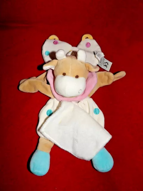 Marionnette Doudou Et Compangie Vache Blanc Rose Bleu Pois