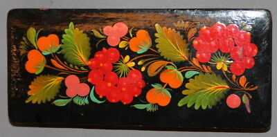 Vintage Russian Hand Painted Flowers Lacquer Wood Box