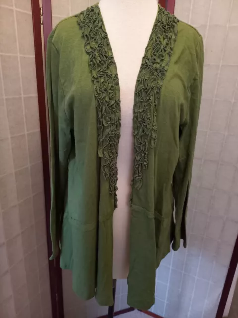 Focus Casual Life XL Green Cotton Long Sleeve Open Cardigan Top NWT!