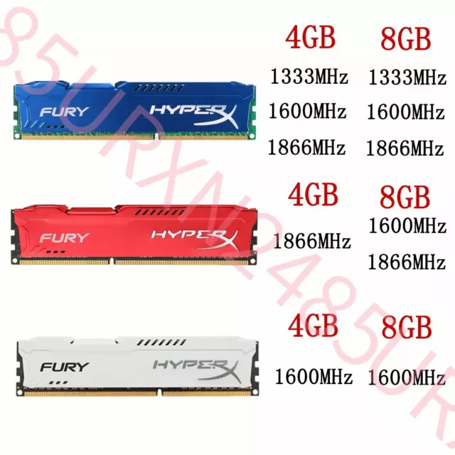 64GB 32GB 16GB 8GB 4G DDR3 1333 1600 1866 DIMM Desktop Memory HyperX FURY Lot WU