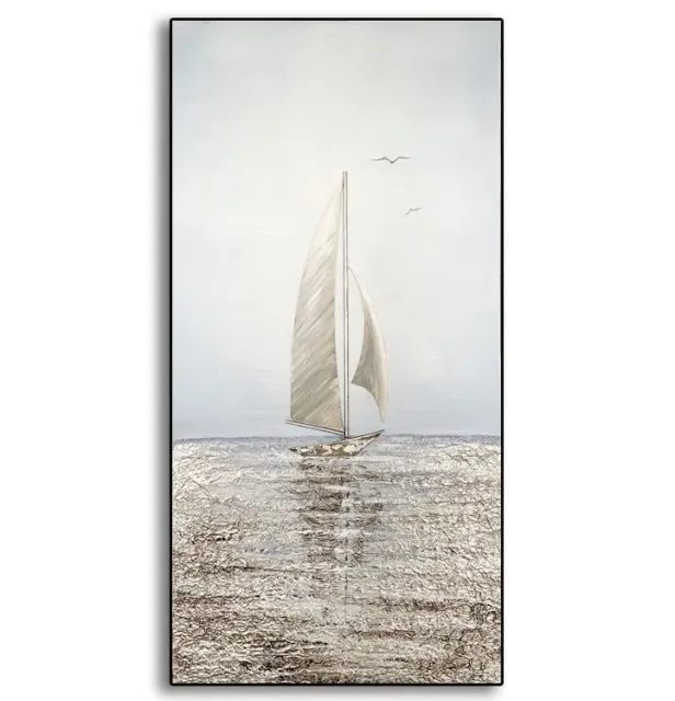 Dipinto ad olio fatto a mano, paesaggio mare barca Quadro Olio  Dim. 100x50cm