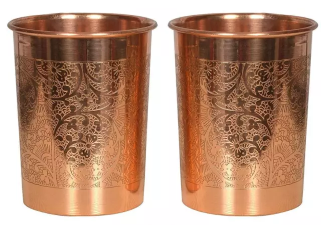 Vasos de agua/vaso de cobre puro con relieve completo, beneficios de Yoga...