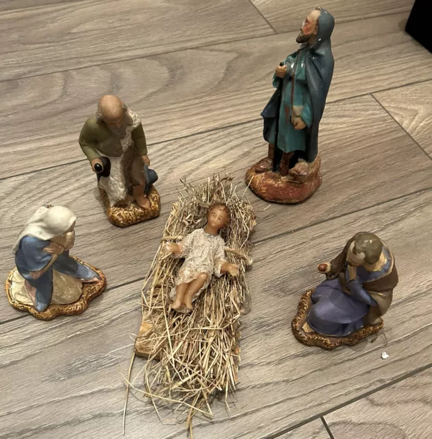 Lot De Grands Santons De Creche Devineau Avec Enfant Jesus En Cire Grand Modele