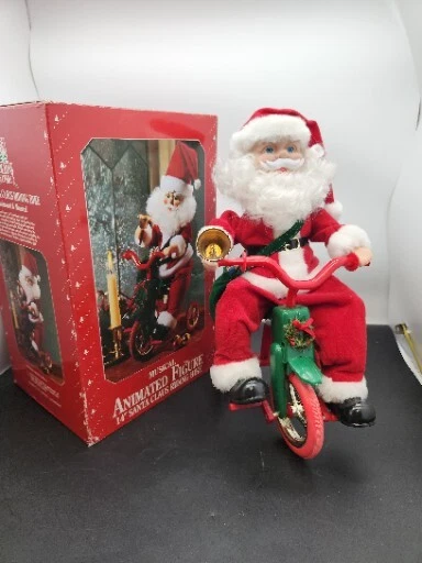 VINTAGE SANTA CLAUS Riding A Bike ,animated & Musical Boxed Holiday ...