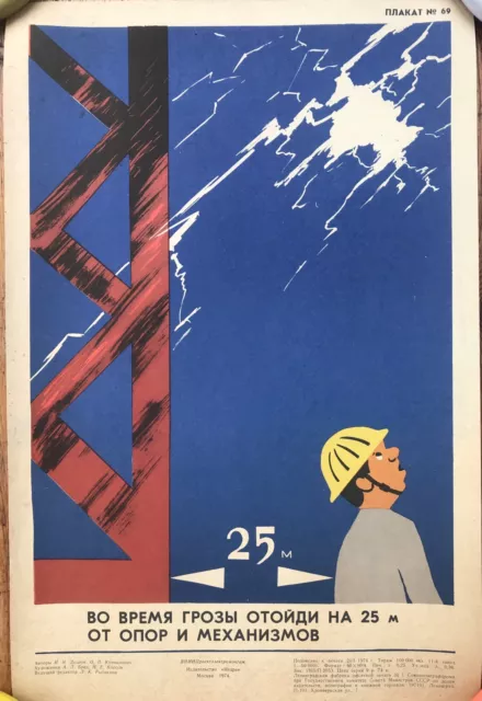 1974 Original vintage soviet communist Russian USSR URSS storm safety poster