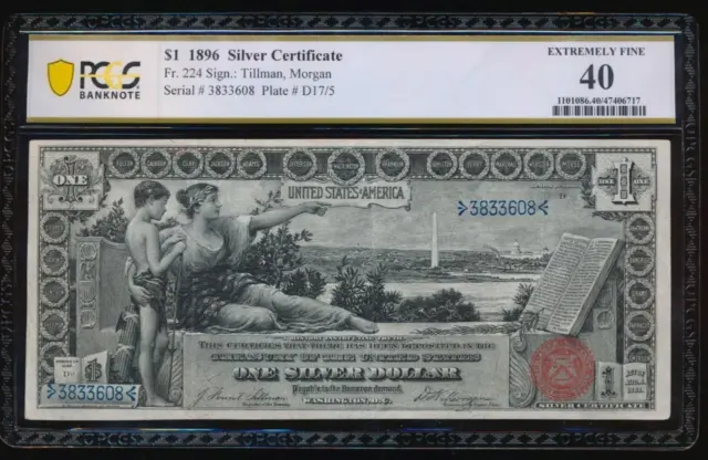 AC Fr 224 1896 $1 Silver Certificate EDUCATIONAL PCGS 40
