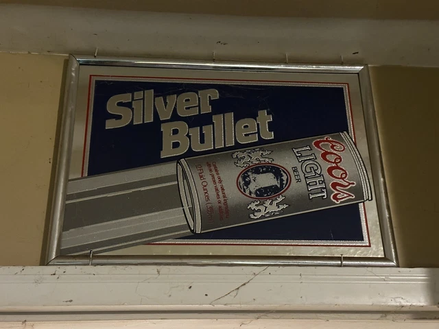 Vintage 1987 Coors Light Silver Bullet Beer Glass Bar Mirror Sign 14.5 X 19.5 In