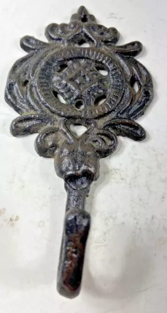 Antique Cast Iron Wall Hooks Brown Decorative Coat Hat Towel Hanging Vintage