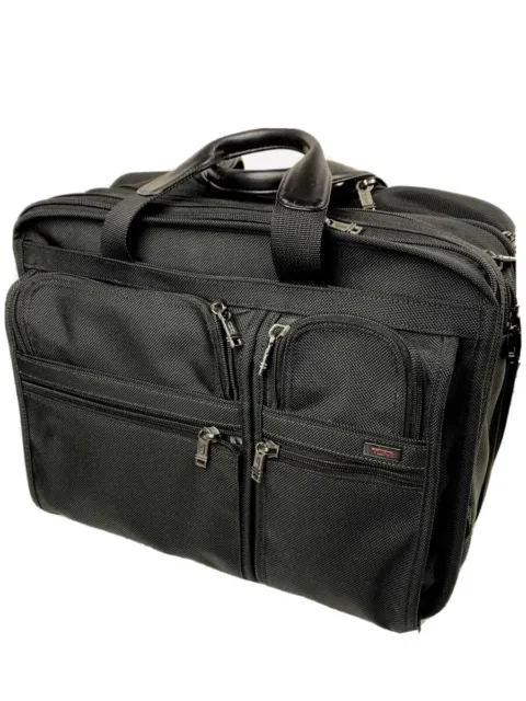 TUMI Alpha Deluxe Expandable Wheeled Rolling Briefcase Bag Black Excellent Cond