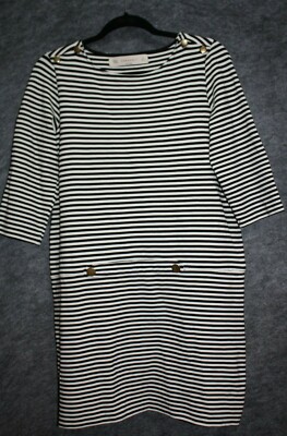 Zara Womens Dress L Ponte Knit shift Black White stripe