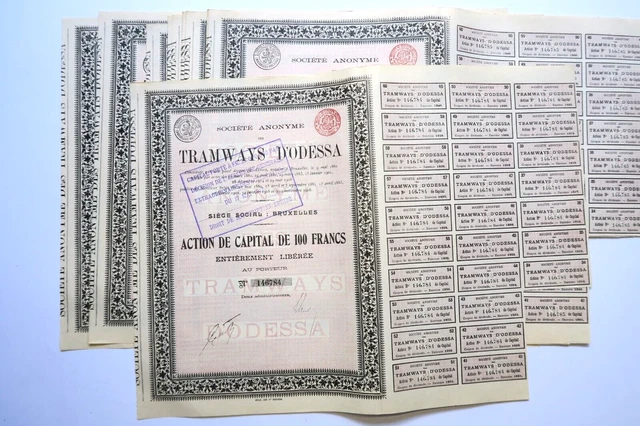 Societe Des Tramways D Odessa Action De 100 Francs 1908 X 10 Actions