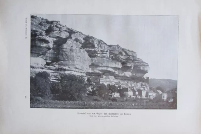 Landschaft aus dem Bezere Les Eyzies Frankreich - Alter Druck ca. 1906 Old Print