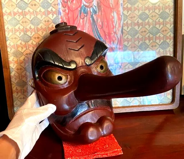Japanese Vintage TENGU  Mask wooden tengu mask