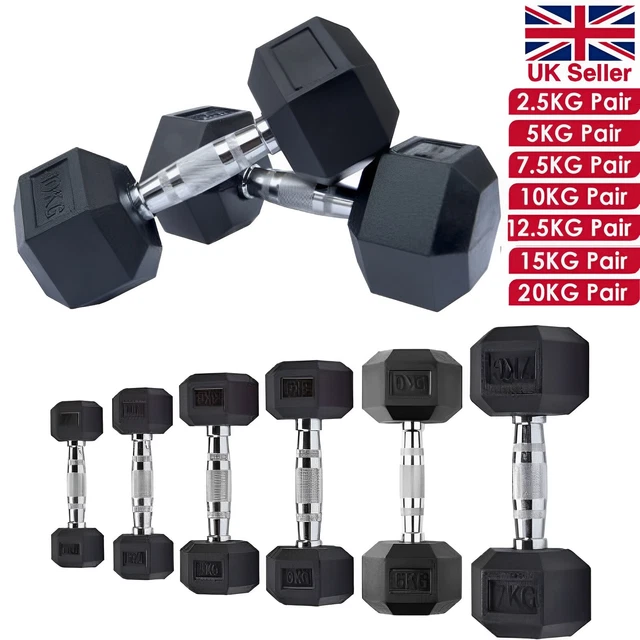 Hex Dumbbells Set 2.5kg-30kg Pair Ergo Hand Weights Rubber Encased Hexagonal Gym
