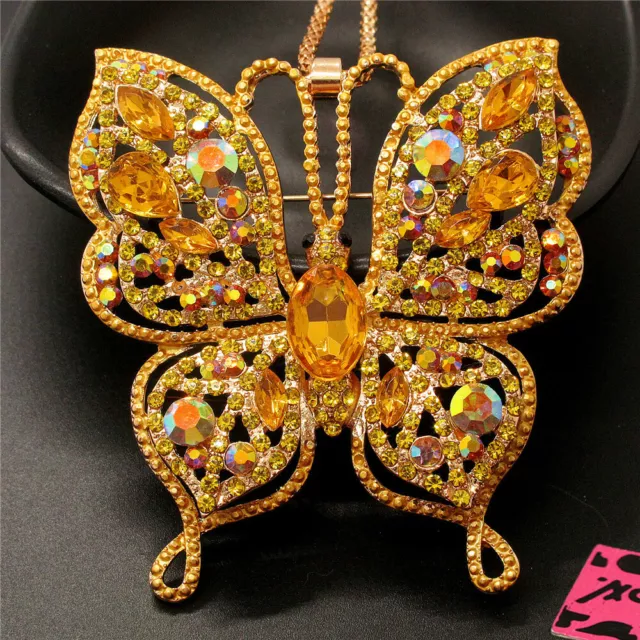 Gifts Fashion Women Cute Rhinestone Yellow Butterfly Crystal Pendant Necklace