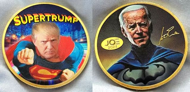 Donald Trump Super Joe Biden Man Bat Gold Coin Autograoh MAGA 2024 Americana USA