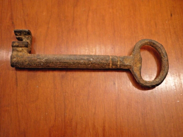 7" Large Antique French Key, 19th Century, wrought iron, Rustic, Lock, Door