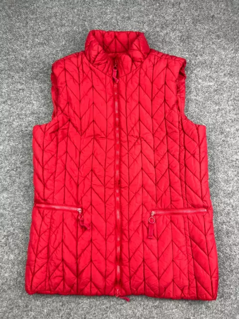 Coldwater Creek Puffer Vest Women's Medium Red Full Zip Pockets Mock Neck