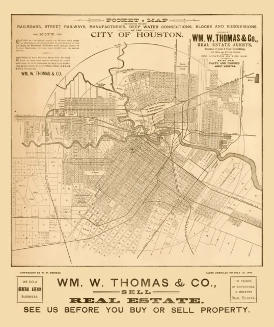 Houston Texas - Thomas 1890 - 23.00 x 27.35