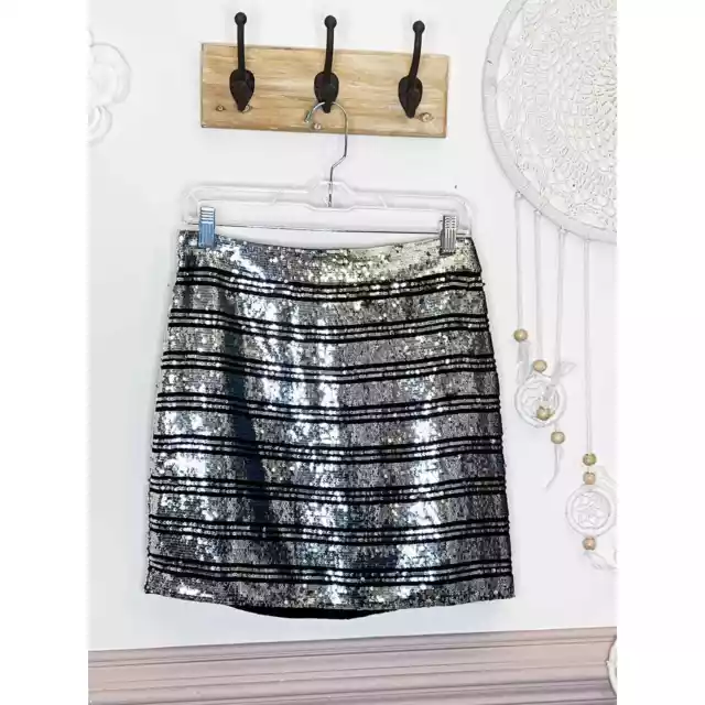 Derek Lam 10 Crosby Black & Silver Sequin Silk Mini Skirt Size 6 NWT