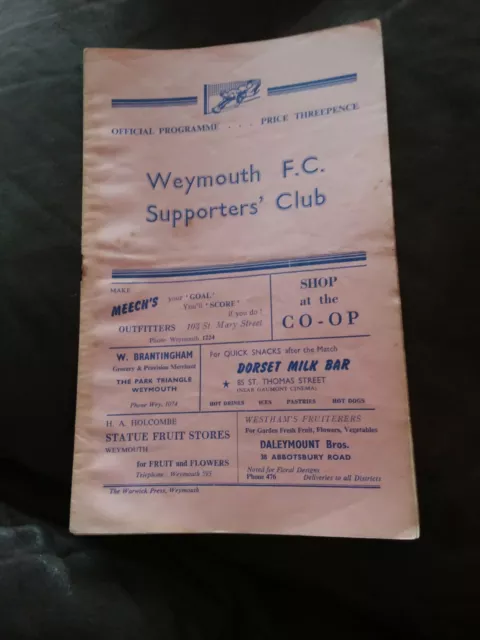 Weymouth V Hastings United 18/12/1954