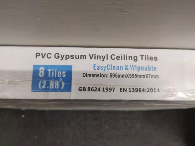 Pack of 8 Suspended Vinyl Ceiling Tiles 600x600mm Easyclean & Wipeable 595 x 595 3