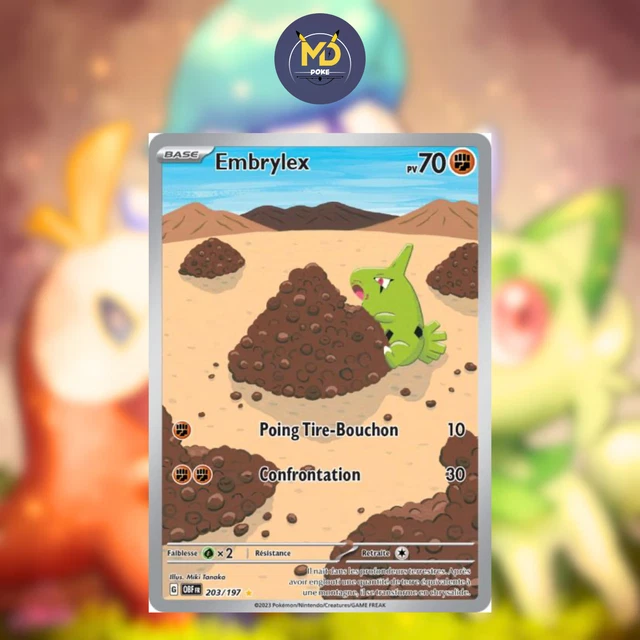 Card Collection – Embrylex 203/197 Art Rare (AR) – Pokémon Écarlate Et Violet 03 Flammes Obsidiennes – Carte Neuve Et Originale Sous Sleeve + Top-loader