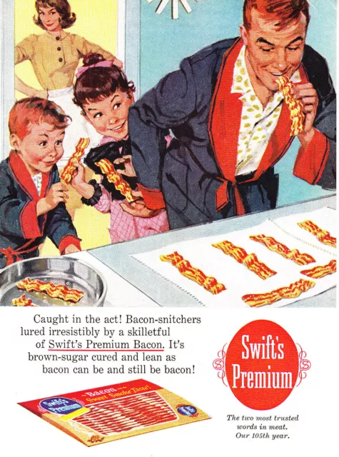 1960 Swifts Premium Bacon: Caught In the Act Vintage Print Ad