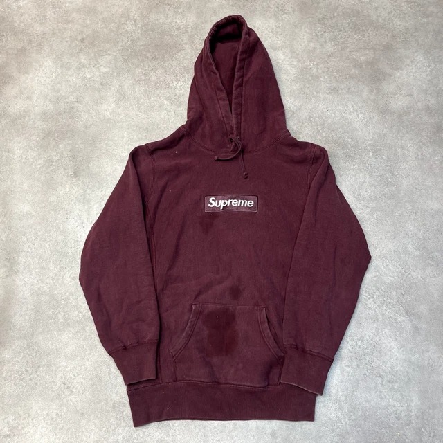 SUPREME HOODIE MENS Small Y2K Box Logo Spellout Sweatshirt Burgundy 85.00 PicClick UK