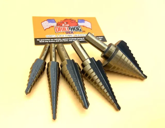 Drill Hog® Step Drill Bit Step Set Drill Bits UNIBIT Moly 5Pc Lifetime Warranty