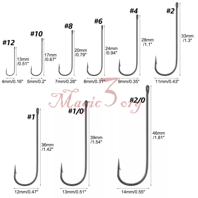 100pcs Fishing Aberdeen Hooks Size 12 8 6 4 1 1/0 Light Wire Light Wire Panfish