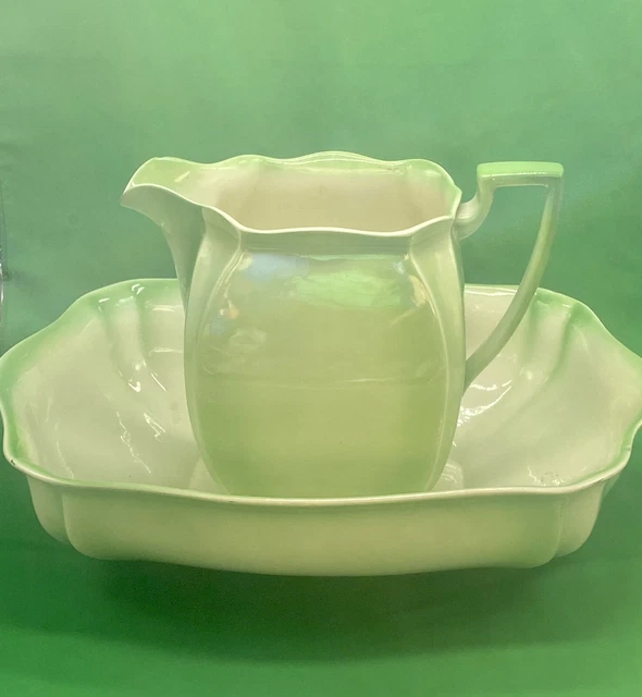 VTG 1930s Royal Winton Grimwades England Lime Lustreware Wash Basin & Pitcher