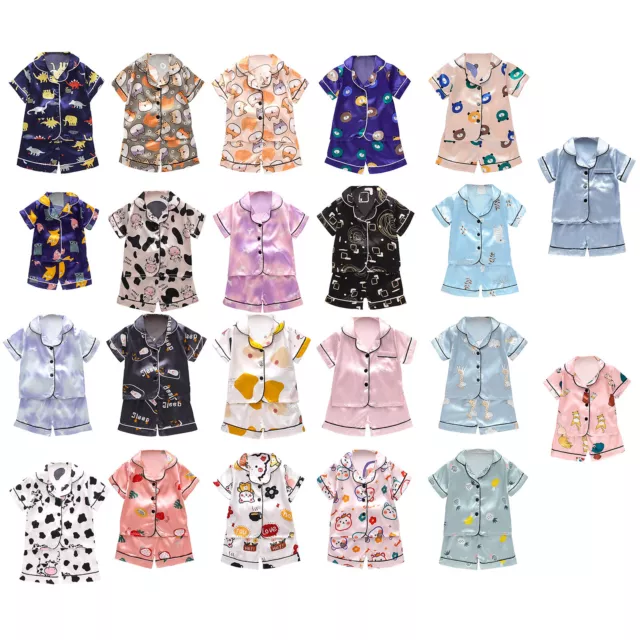 Costumi da letto bambina ragazzo raso seta maniche corte 2 pezzi Set biancheria da notte pigiama