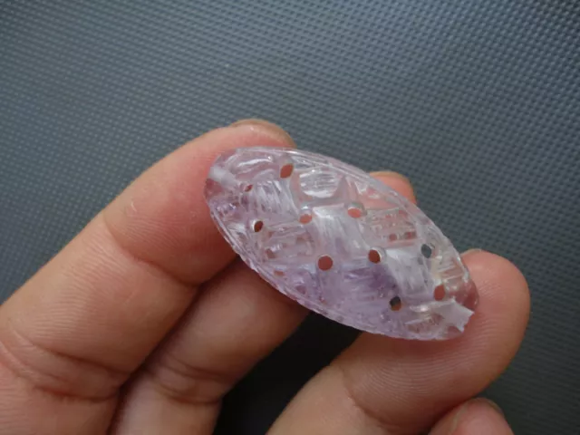 Chinese Vintage New Carved Amethyst Bead 30 X 15 X 7 mm