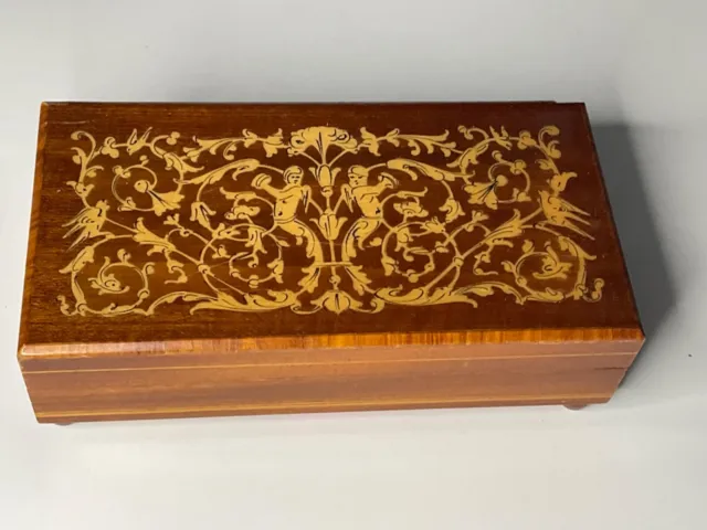 Reuge Music Box, Rectangular Wood Inlay,Swiss Movement