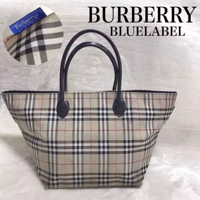 Burberry London Blue Label tote bag hand bag Nova check purple canvas used