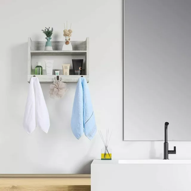 2-Tier Rustic Bathroom Wood Shelf Wall Mounted for Bathroom Towel Storage Rack