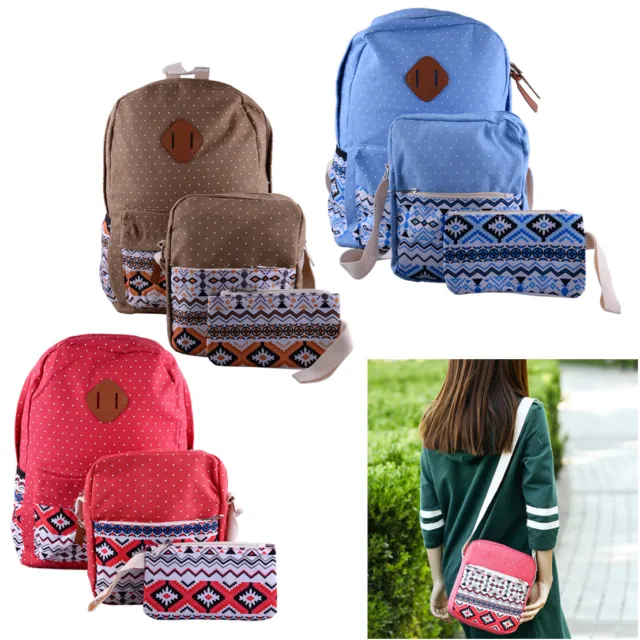 3pcs/Set Backpack Women Canvas Travel Bookbag School Shoulder Bags Tote for Girl